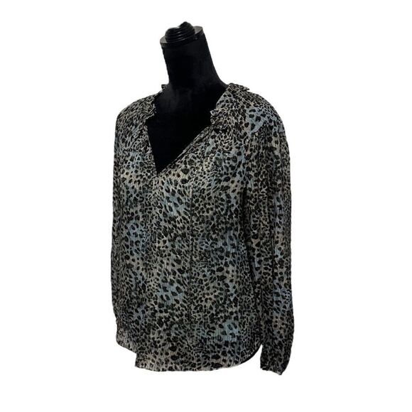 Rebecca Taylor Lynx Tie Sage Leopard Print Blouse Size 6 - Picture 8 of 15